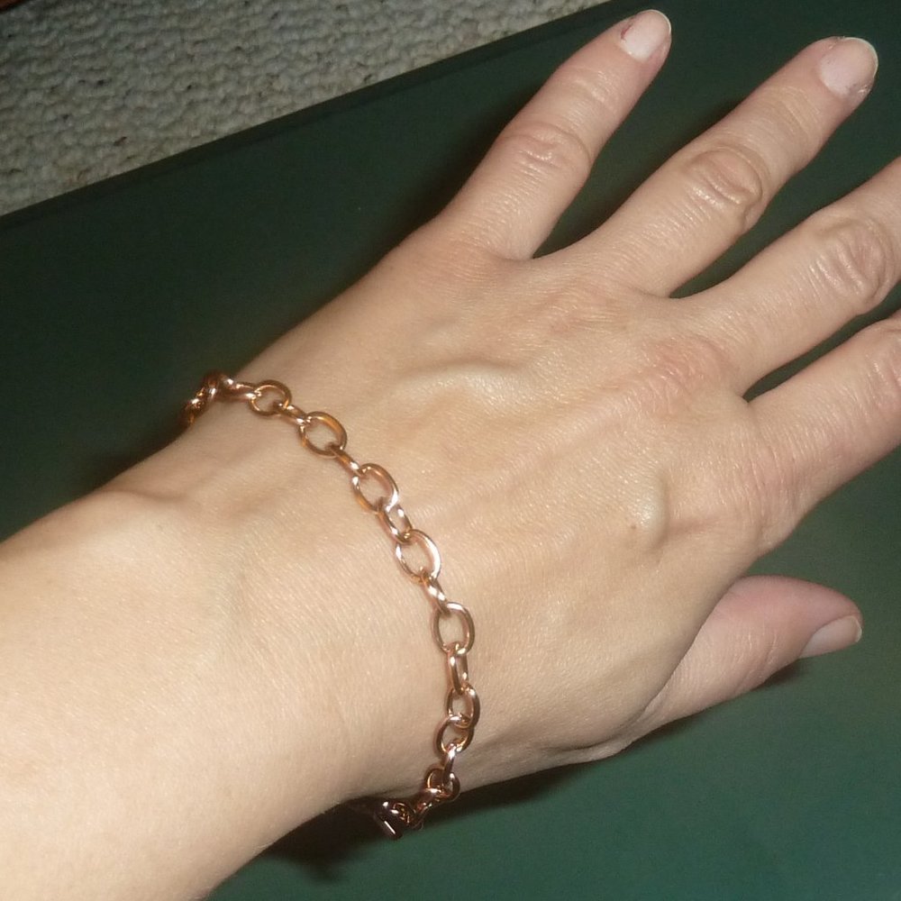 Rose Gold Charm Bracelet, Stainless Steel 304L Chain, OT Toggle Closure, New